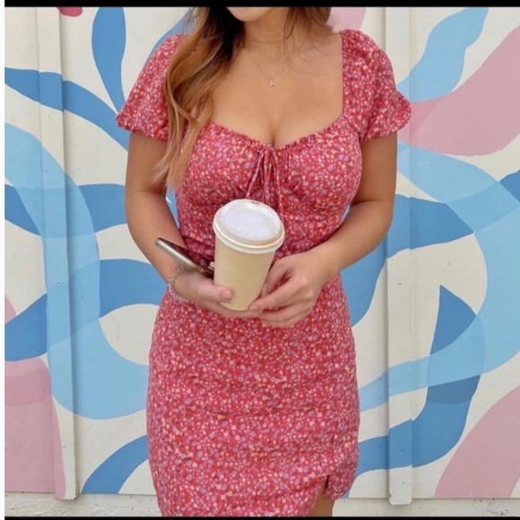 BP Mini Dress With Tie Front Pink Multi Floral Size 1X Scoop Neck Feminine - Picture 1 of 17